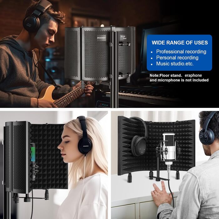 Акустичний ізоляційний екран для мікрофона AOKEO AO-504, поп-фільтр та звукопоглинаючий щит (регульований)