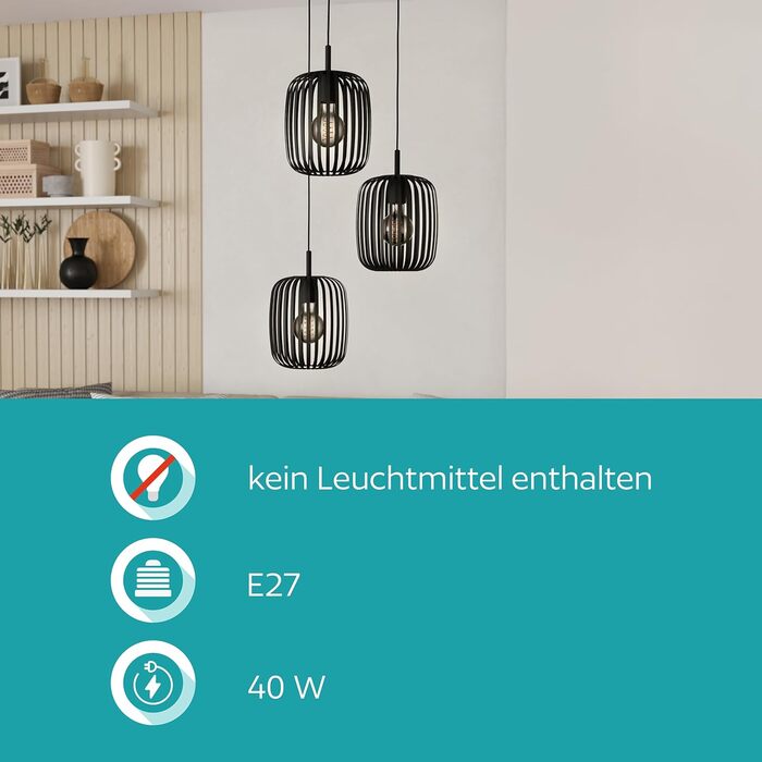 Торшер EGLO Romazzina: металева настільна лампа на тринозі, чорний колір, E27, для спальні та вітальні