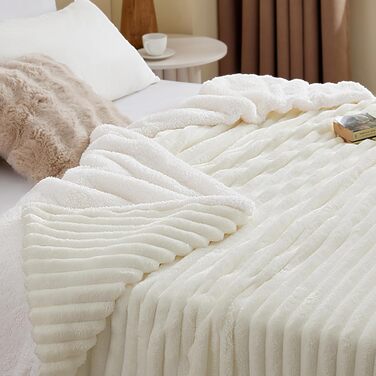 Плед WAVVE Sherpa з плюшем Sherpa - теплий, м'який, великий плед для дивана 150x200 см, 220x240 см (кремовий)