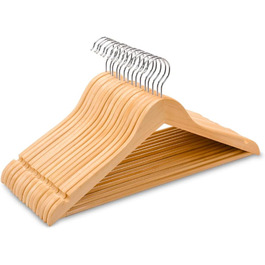 Amber Home 10-Piece 44.5cm Natural Wooden Clothes Hangers with Bar and Notch, Sturdy Hanger for T-Shirt, Shirt, Suit, Coat, Dress, Wedding, Tank Top