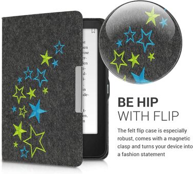 Чохол kwmobile для Tolino Vision 1/2/3/4 HD: тканинний, з принтом зірок, світло-зелений, синій, темно-сірий
