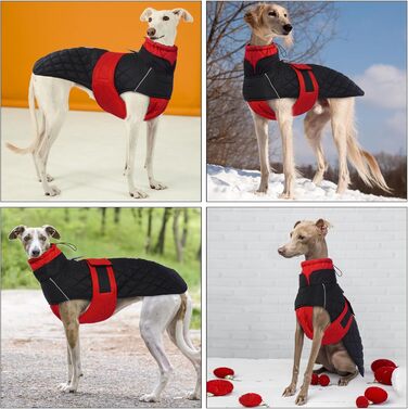 Greyhound Warm Winter Coat, Greyhound Coat Adjustable Outdoor Greyhound Dog Jacket with Harness Hole Warm Dog Clothing Greyhound/Salukis (Red, 3XL)