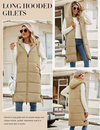 Тепла зимова жилетка Vancavoo з капюшоном, XXL, хакі. Легка стьобана жилетка з пуху для жінок та чоловіків. Перехідна куртка-жилетка на осінь/зиму.