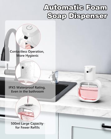 Автоматичний диспенсер для мила Dalugo з USB-C, 500 мл, настінний, електричний сенсор, регульований, для кухні та ванної кімнати