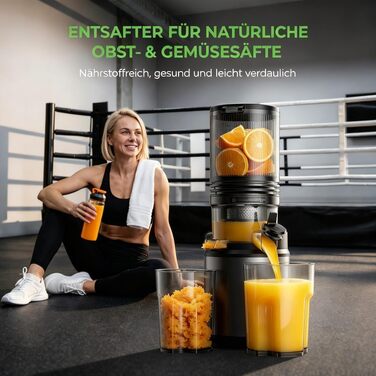 Електрична соковижималка для овочів та фруктів Slow Juicer, шнекова соковижималка для смузі та сорбету, широкий завантажувач 130 мм, 250 Вт, тиха, легка в очищенні, Titanium Gray