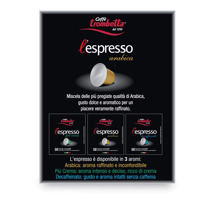 Кава в капсулах Caffè Trombetta L'Espresso, сумісні з Nespresso, 100% Арабіка, насичена та міцна, 50 капсул