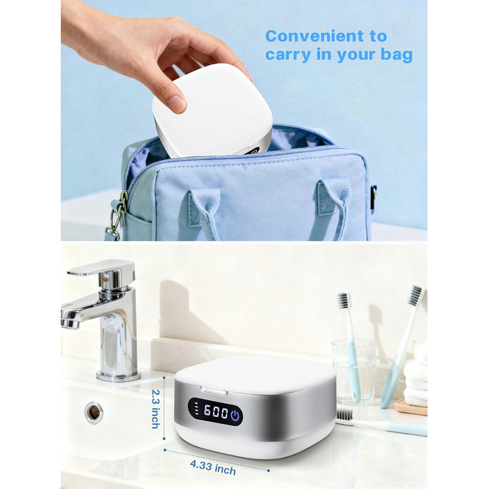 Ультразвуковий очищувач Voraiya 4000mAh IPX7 для зубних протезів, брекетів, кап, ювелірних виробів, срібла - портативний, акумуляторний