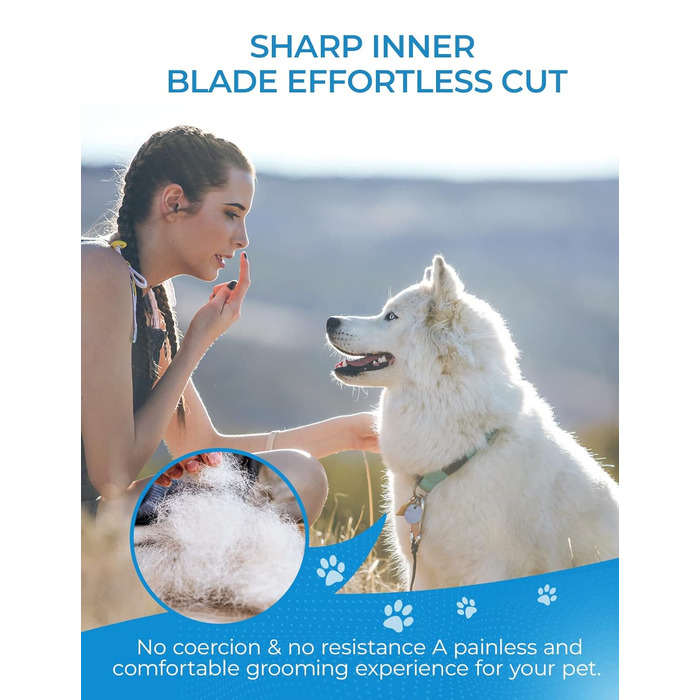 Щітка для собак та котів, гребінець для тварин з нержавіючої сталі 12+23 зубчики, двостороння для видалення шерсті та розплутування вузлів (Large, блакитний)