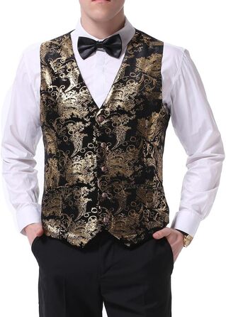 Жакардова жилетка для чоловіків Allthemen: елегантна ансамблева жилетка для весілля та свят, колір золото
