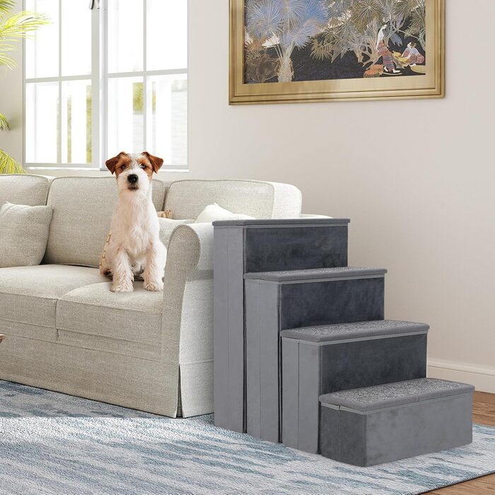 Сходинки для собак SOARS: складана пандус для домашніх тварин з місцем для зберігання, антиковзкі, до 50 кг, для собак та котів, під ліжко/диван (сірий, 38 x 65 x 58 см)