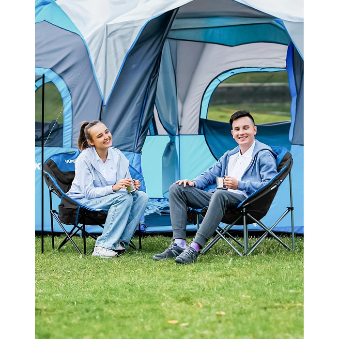 Крісло для кемпінгу KingCamp Moonchair XXL: зручне, м'яке, для відпочинку на природі, саду, риболовлі. Макс. 205 кг, з кишенею для напоїв та високою спинкою (Блакитний)