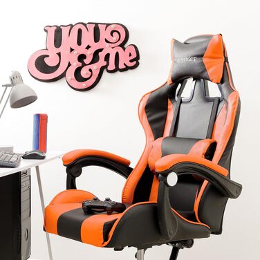 Ігрове крісло Baroni Home Gaming — ергономічний офісний стілець з підголівником, поперековою підтримкою та регульованою спинкою, помаранчевий
