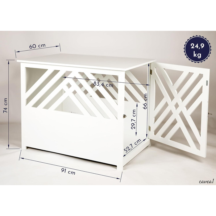 Дерев'яний вольєр для собак, 90x60 см, білий - ідеально для дому та квартири