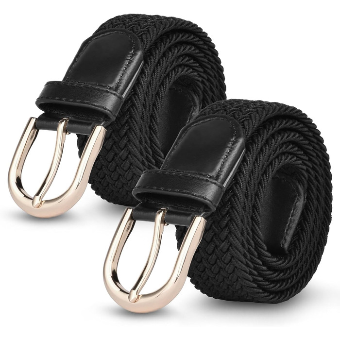 Жіночий та чоловічий тканинний ремінь Flintronic з еластичною плетенкою, ширина 3.3 см, довжина 107 см (для обхвату талії 76-115 см), колір: чорний + золото