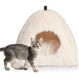 Cat Bed Washable Cat Sleeping Place for Cats Cat Cave Plush Pet Cat Head Pillow Cat House Cat Cushion Fluffy Kitten Puppy Snuggle Bed Pet Bed White