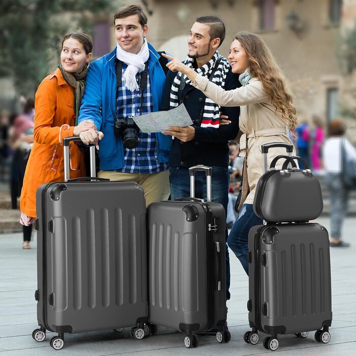 Набір валіз LALAHO 3/4: кофр, валіза, ручна поклажа, рожеве золото (темно-сірий)