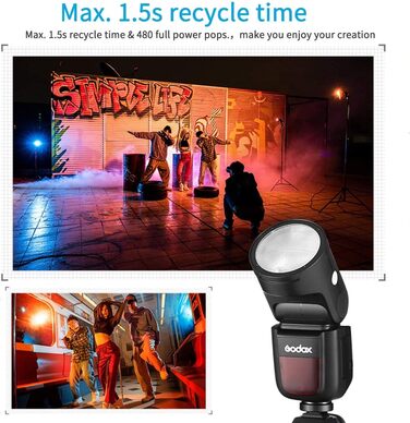 Godox V1-S: Швидкий спалах для камери Sony з Li-Ion акумулятором 2600 mAh, HSS 1/8000, 76W