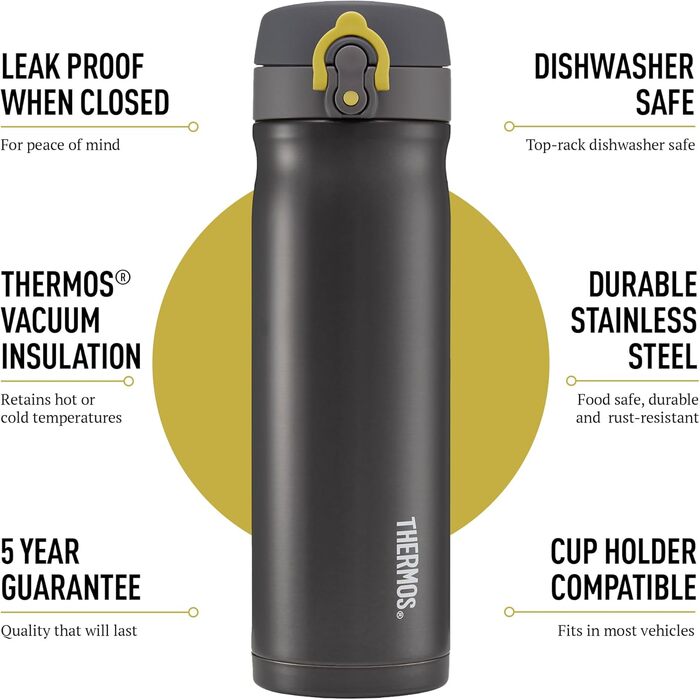 Stainless Steel Insulated Travel Mug - 470ml - Charcoal Color