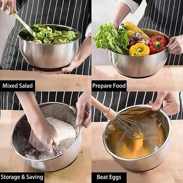 Umiten Mixing Bowls with Airtight Lids, 6-Piece Stainless Steel Metal Bowls Chef, Measuring Markings Durable Quality Size 7, 3.5, 2.5, 2.0, 1.5, 1QT, ideal for Mixing and Serving (Black)