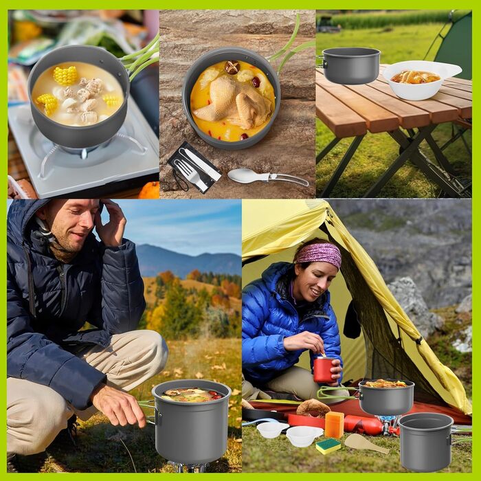 Набір посуду для кемпінгу з газовою плитою, туристичний посуд, складний набір каструль з алюмінію для BBQ, пікніка, походів (1-2 особи)