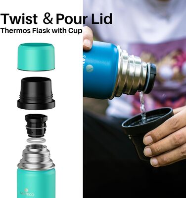 Термос-термокана Santeco з нержавіючої сталі, 1л, 500мл, з антивитіканням, ізольована пляшка з кришкою-чашкою для подорожей, термос для кави та чаю для дітей, спорту, без BPA, 24 години холод & 12 годин гарячий (зелений джунглів, 1000 мл)