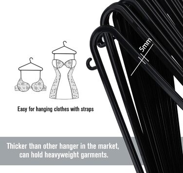 ilauke Standard Clothes Hangers Set, 50 Pieces Black Plastic Clothes Hangers, Multi-Purpose Skirt Hangers Space-Saving Clothes Hangers for Drying and Wet Laundry for Clothing Suits, Jackets, Trousers, 37CM