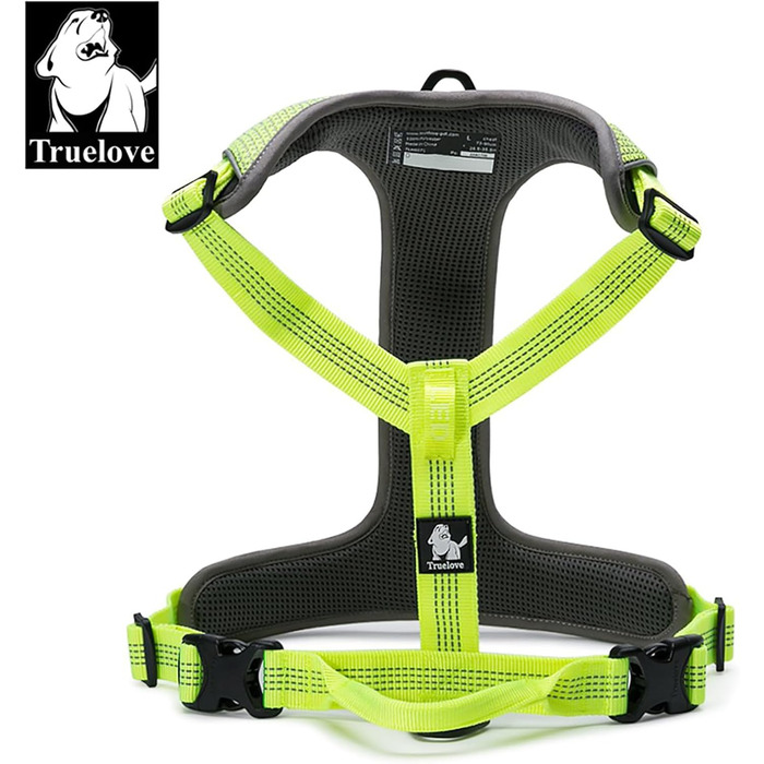 TRUE LOVE Dog Harness Outdoor Adventure II, reflective vest with 2 leash attachments, matching leash and collar available, TLH6071 (S, Neon Yellow)