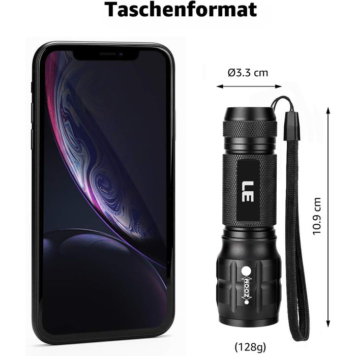 LED ліхтарик Lighting EVER LE - компактний, яскравий, з регулюванням фокусу. Водонепроникний ліхтарик для кемпінгу, відпочинку на природі та надзвичайних ситуацій (2 шт.) Чорний