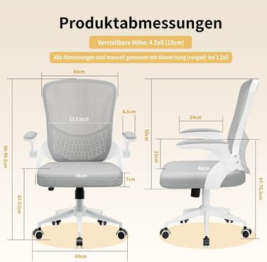 Офісний стіл Naspiro Ergonomischer Bürostuhl з регульованими підлокітниками, підтримкою попереку та дихаючою сіткою, сірий (без підголівника)