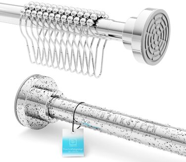 Висувна штанга для душу Benkstein® без свердління, 125-230 см - нержавіюча сталь, 12 кілець, телескопічна, стабільна, без свердління