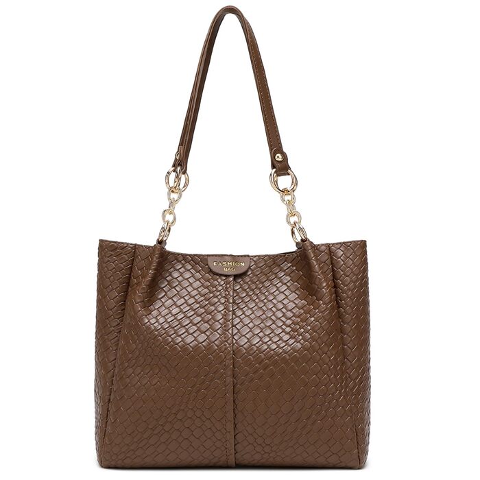 Сумка жіноча Unisoul Shopper велика - елегантна сумка через плече з екошкіри PU для офісу та подорожей коричнева