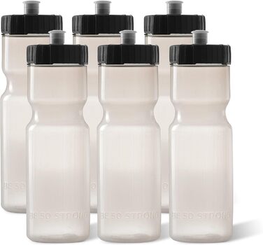50 Strong Sport Squeeze Water Bottles - Set of 6 - Team Pack 22 oz BPA Free Bottle Easy Open Push/Pull Cap - Multiple Colors Available (Transparent)