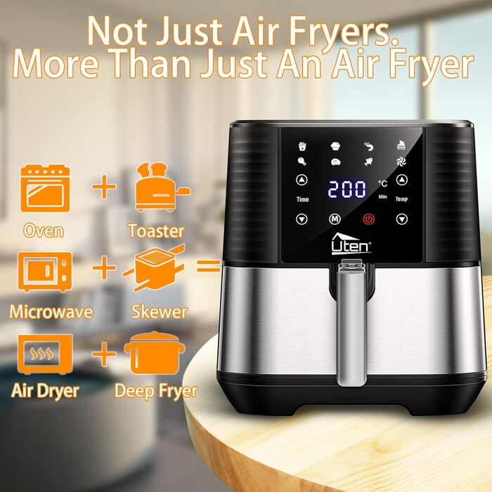 Фритюрниця повітряна, 4L, Heißluftfritteuse XL для 2-6 осіб, 1500W, з функцією підігріву та підтримки тепла, без олії, антипригарний кошик, 32 рецепти, білий колір