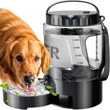 ЛесоТК 2200 мл Поїлка для собак, Переносна велика поїлка для собак – для подорожей, кемпінгу, великих собак (2.8л, чорна)