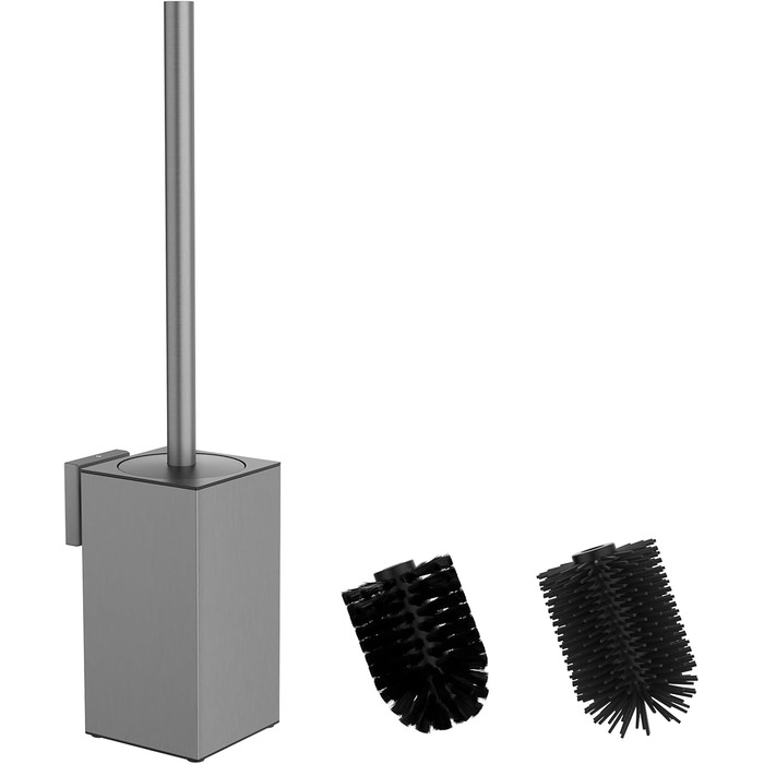 Набір для чищення унітазу з нержавіючої сталі 304, комплект з щіткою та тримачем для стіни, 2 насадки (сірий квадрат)