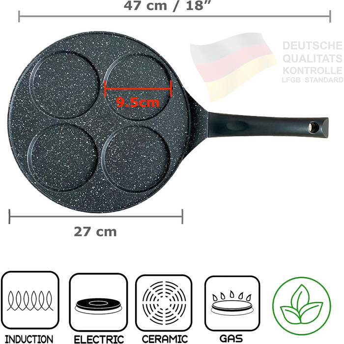 INTIGNIS® Non-Stick Pancake Pan – Mini Pancake Maker with Multiple Holes, 4 Holes, Crêpe and Pancake Pan in American Style for Perfect Individual Pancakes (26 cm, 4 Baking Molds)