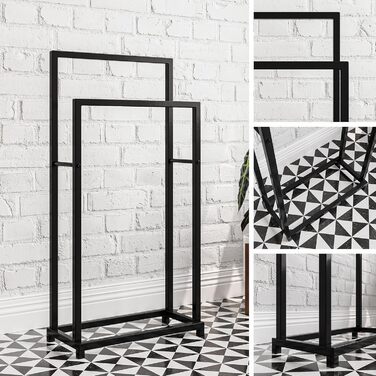 Підставка для рушників, тримач рушників, підлогова стійка з 3 перекладинами, для ванної кімнати, сталева, чорна, 2 яруси