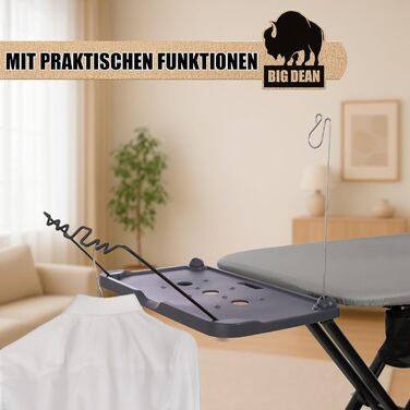 Прасувальна дошка BigDean XXL (120x45 см) з регулюванням висоти та підвішуванням для плечей - стабільна, для парогенераторів та прасок