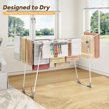 Сушарка для білизни KINGBOARD розкладна велика, крилатий сушарка висувна 174x97x156 см, стійка сушарка з антиковзними ніжками для дому та вулиці, біла