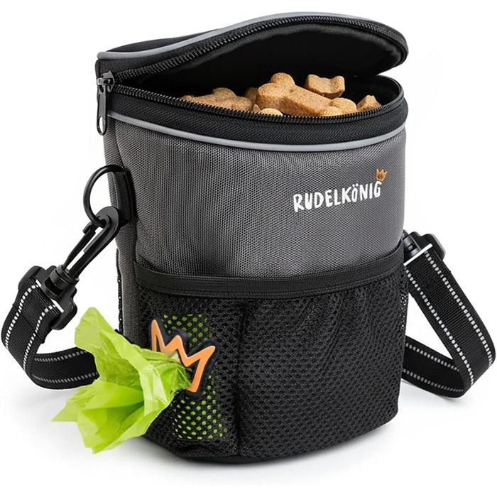 Сумка для ласощів для собак Rudelkönig - практична сумка для прогулянок та дресирування, з дозатором кульок, для підвішування, сірий колір