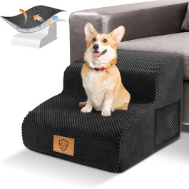 2-Step Dog Stairs, 40cm Cat Stairs with Washable Cover, Dog Stairs for Small Dogs, Pet Stairs for Dogs and Cats, Cat Stairs for Senior Cats, Black