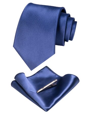 Чоловічий краватка-набір JEMYGINS: атласна краватка, нагрудна хустка та зажим (темно-синій)