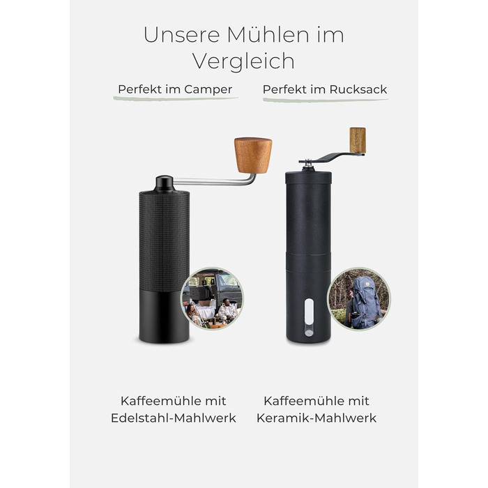 Lambda Coffee Grinder - Manual Stainless Steel with Stepless Ceramic Burr Grinder | Hand Espresso Grinder made of Wood with Conical Burr - Manual Coffee Grinder | Precise Grind Size Adjustment