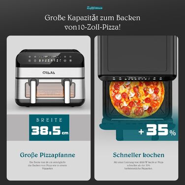 Фритюрниця повітряна з цифровим LED-дисплеєм, 10-в-1, 10 л. Зі скляним вікном, таймером та функцією здорового приготування без олії.