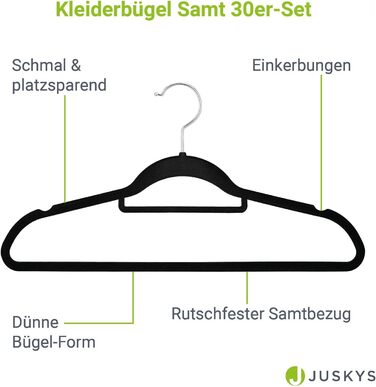 Набір вішаків для одягу з оксамиту Juskys, 50 шт, чорні, нековзні, обертовий гачок, тонкі, компактні