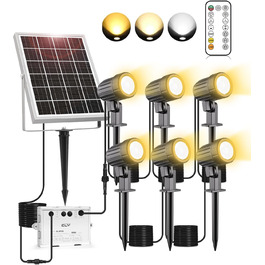 CLY Solar Lamps for Outdoors, Solar Spotlights Garden Light with Remote Control IP66 Waterproof 10 Colors 30 Dynamic Modes Timer Garden Lighting for Gardens Path Christmas Decoration 6 Pieces (Warm White/Natural/Cold White, 6 Pieces)