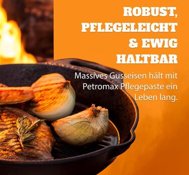 Petromax Frying Pan with Handle - Frying pan made of cast iron suitable for all types of grills and stovetops, gas flames, ovens, or outdoor cooking - Searing, simmering, and roasting with a non-stick effect - Diameter (25 cm)