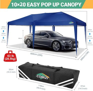 COBIZI Pop-up Pavilion 3x3, Folding Pavilion 3x3 Waterproof, Stable, Winter-proof |8x Pegs|4x Wind Rope|UV Protection 50+|High-Density Tarpaulin| Pavilion Foldable 3x3m Party Tent Folding Pavilion 3x3 Garden Pavilion (Navy Blue, 3x6m with 6 Side Walls)