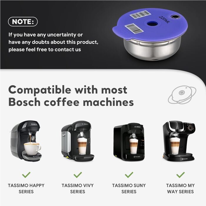 Багаторазова капсула для кави Bosch, нержавіюча сталь, фільтр для кавомашини Bosch 60 мл, змінна, екологічна