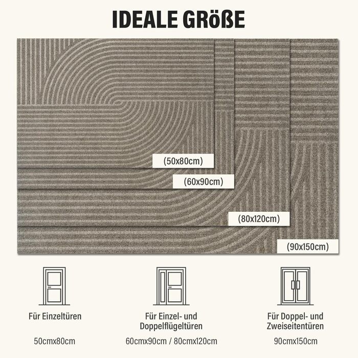 Привідний килимок FEOMOS 60x90 см для дому та вулиці, протиковзний вологопоглинаючий килим для вхідних дверей, коридору, балкона та кухні, бежевий, можна прати